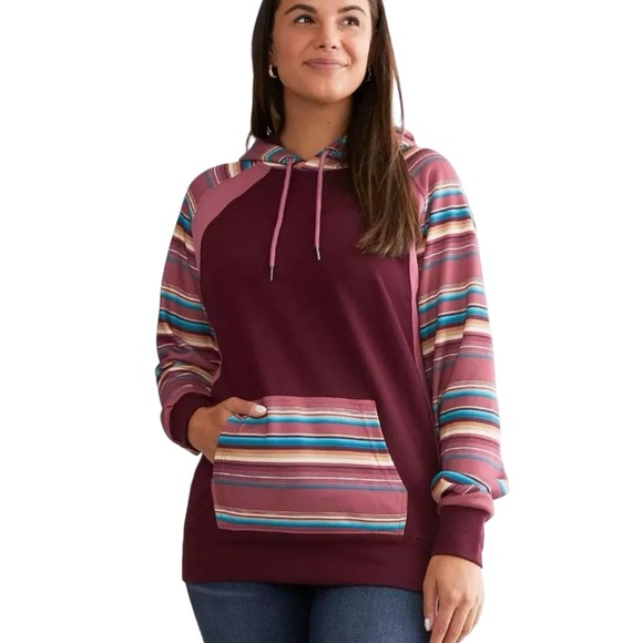 HOOEY Savannah Hoodie Burgundy Stripes Size Large - Picture 1 of 16